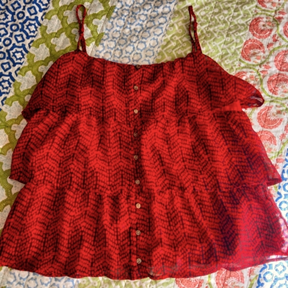 A.N.A Red Print 3 Tiered Button Up Camisole